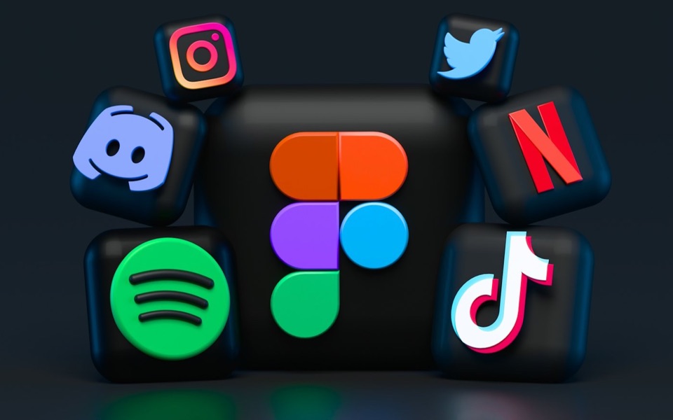 Íconos de redes sociales en tres dimensiones